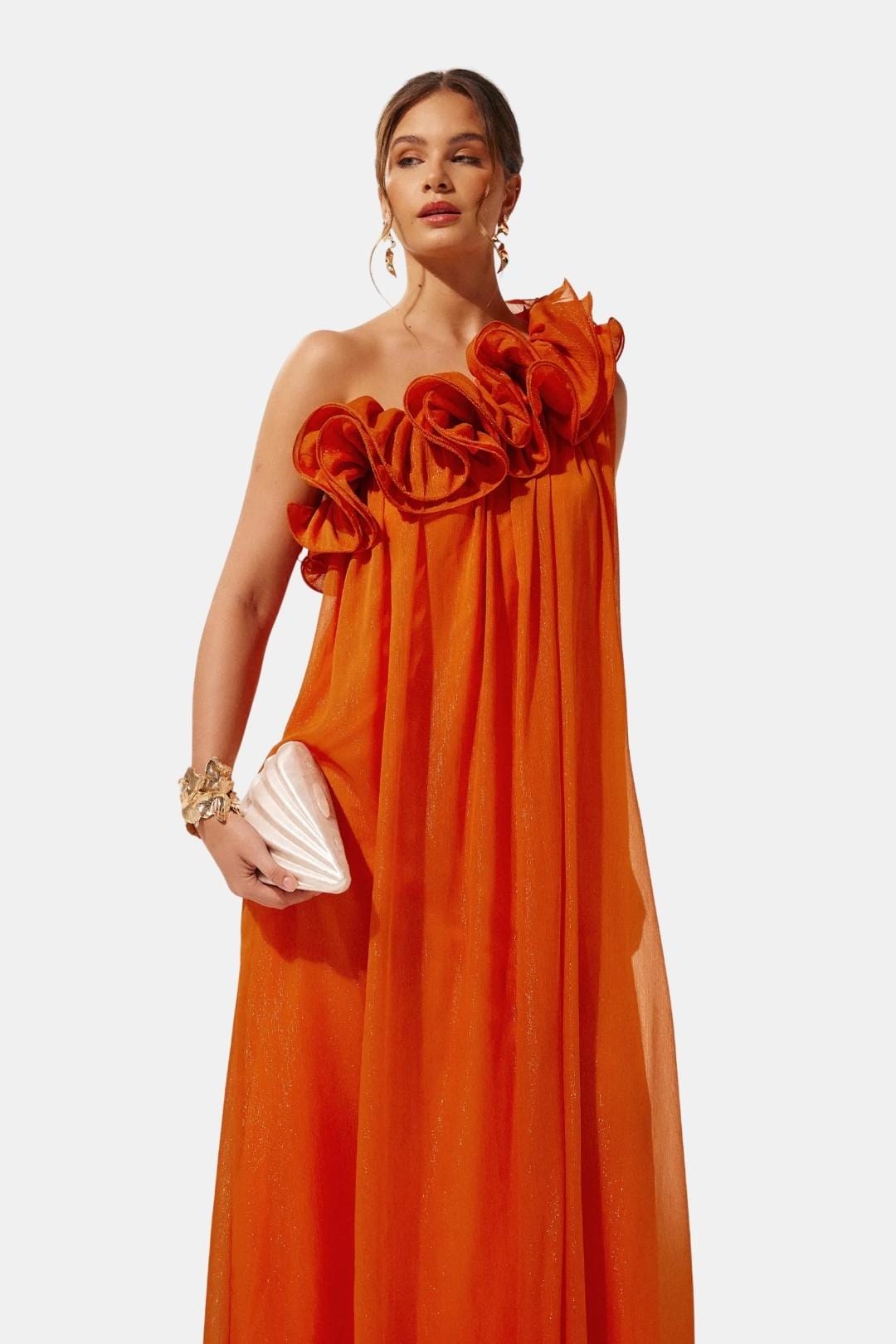 One-shoulder Floral Maxi Cocktail Dress with Ruffle Detail – Modesia