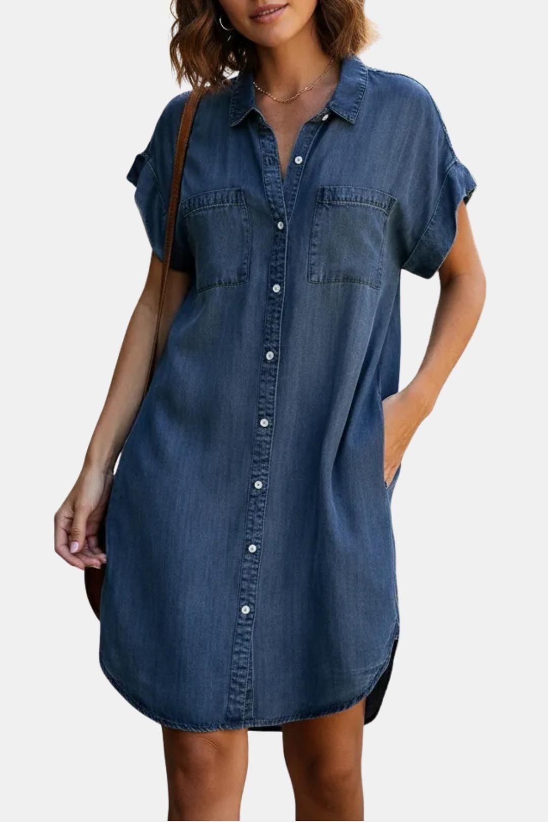 Denim Dress – Casual Button Front Summer Mini Style – Modesia