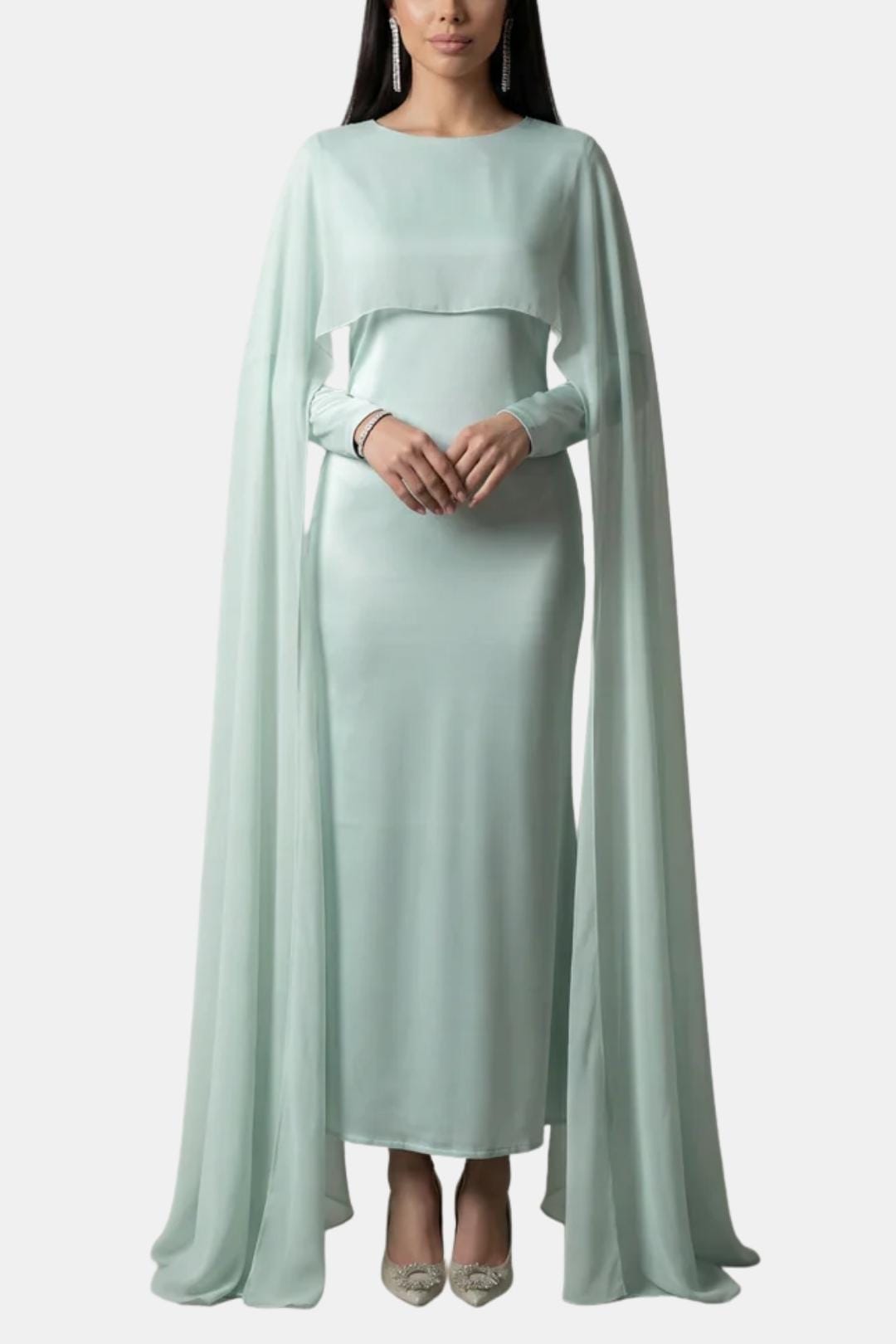 cape overlay maxi dress Evening Gown – Modest Chiffon Cape Style – Modesia