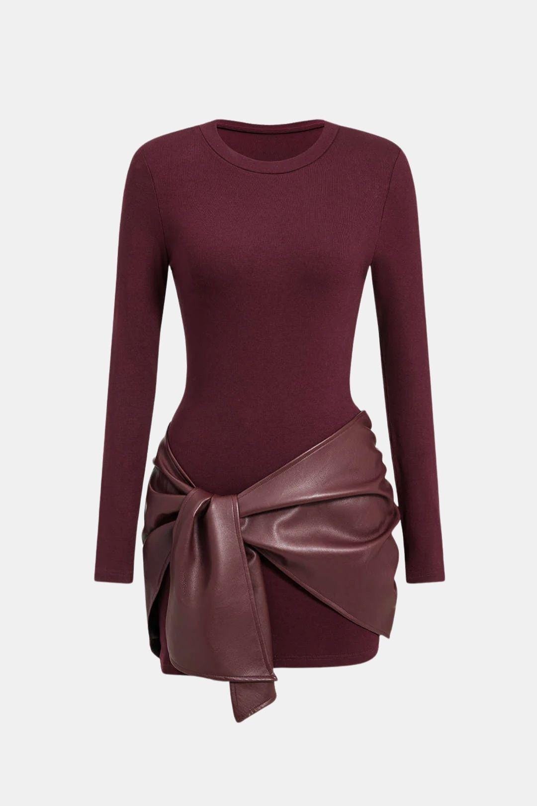 Shaira – Faux Leather Patchwork Mini Dress – Modesia
