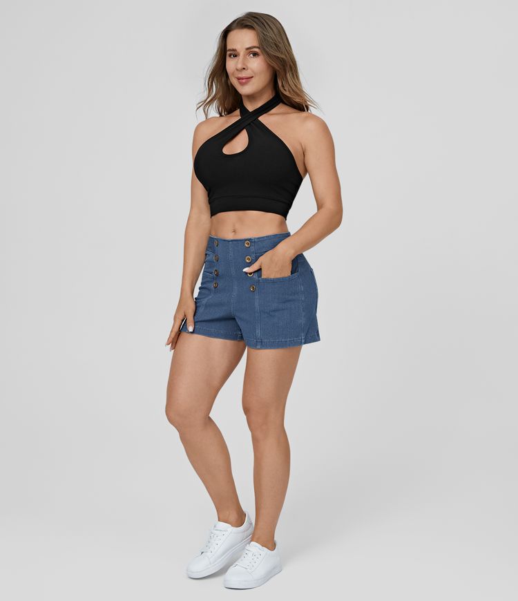 High-Waisted Denim Shorts | Button-Front Detail | Classic Fit | Summer Essential