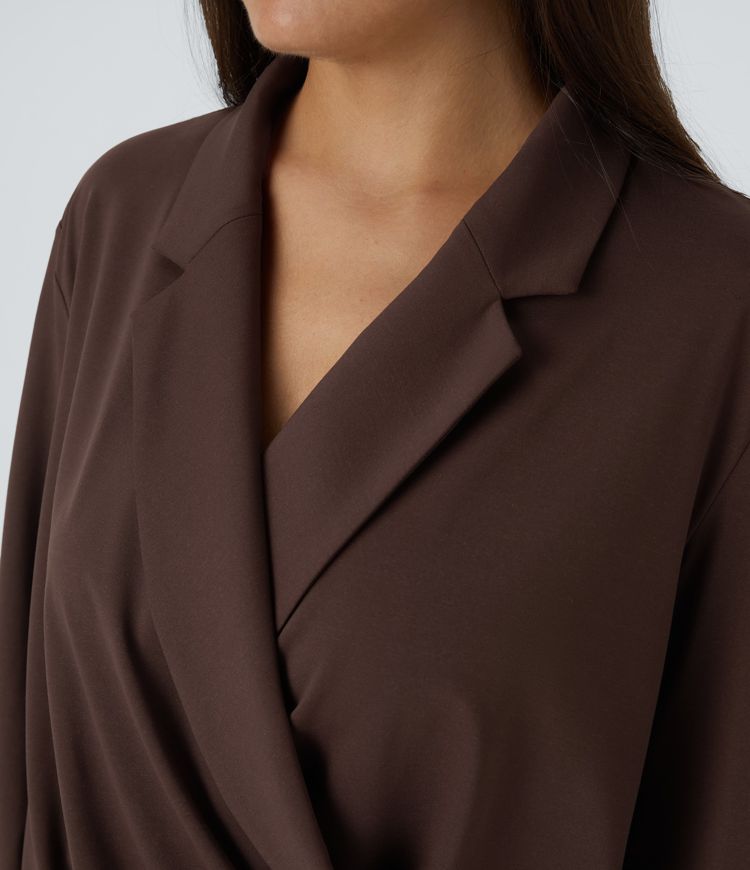 Draped Wrap Blouse | Long Sleeves | Soft Stretch Fabric | Effortless Elegance