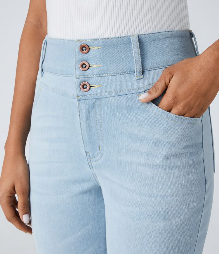 High-Waisted Button-Front Skinny Jeans | Stretch Denim | Comfortable and Trendy