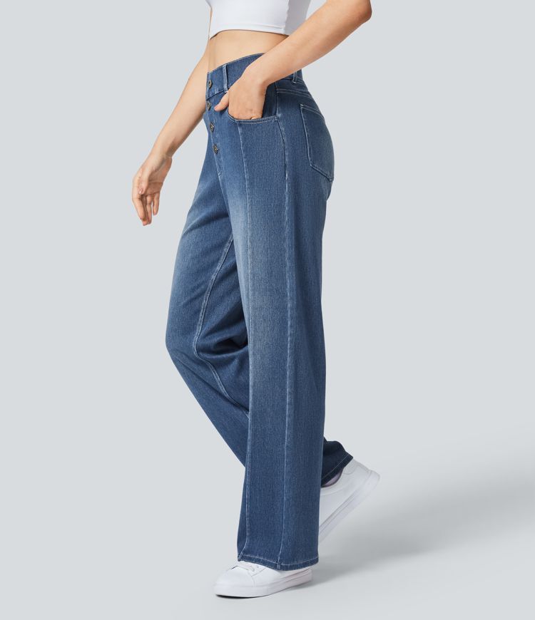 High-Waisted Button-Front Wide-Leg Jeans | Denim | Modern and Relaxed