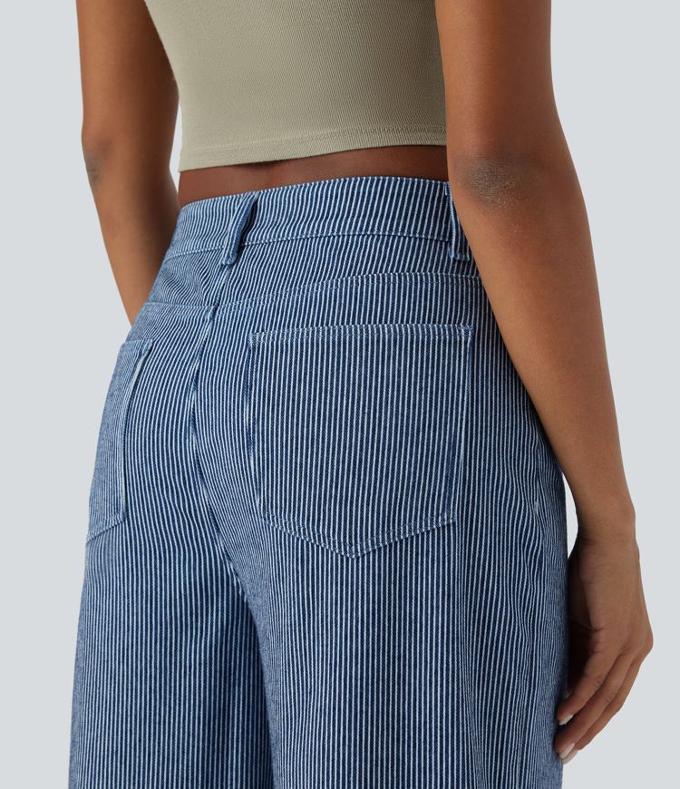 Pinstripe Wide-Leg Jeans | Cotton Denim | Playful and Stylish