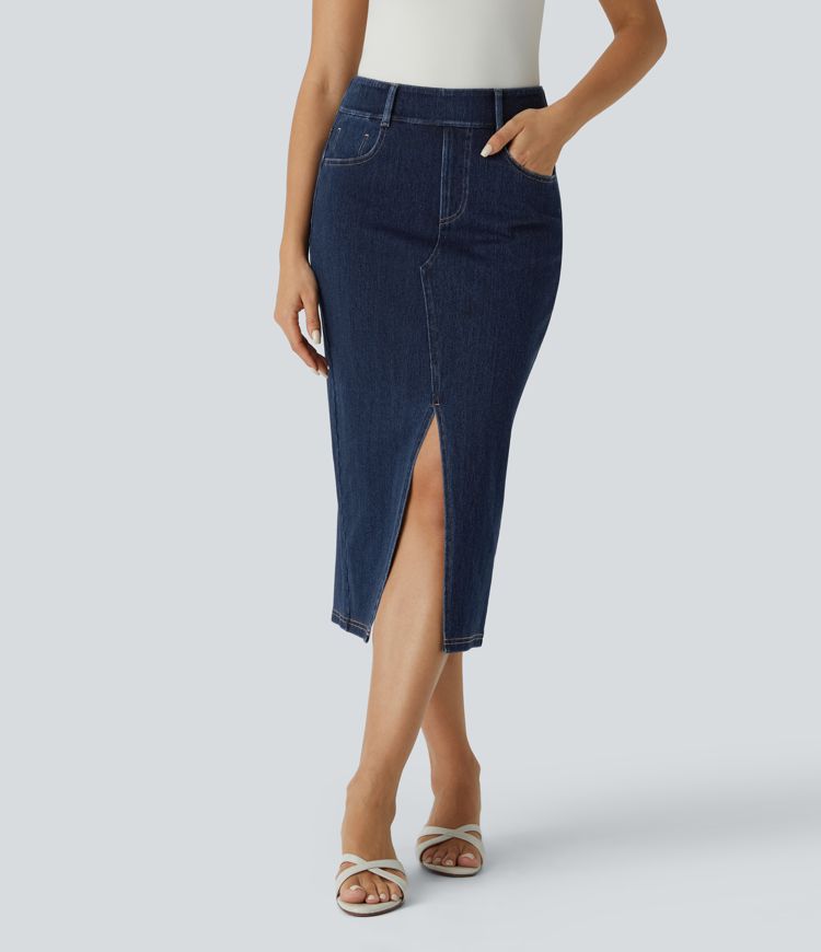 Denim Midi Skirt | High-Waisted | Stretch Cotton