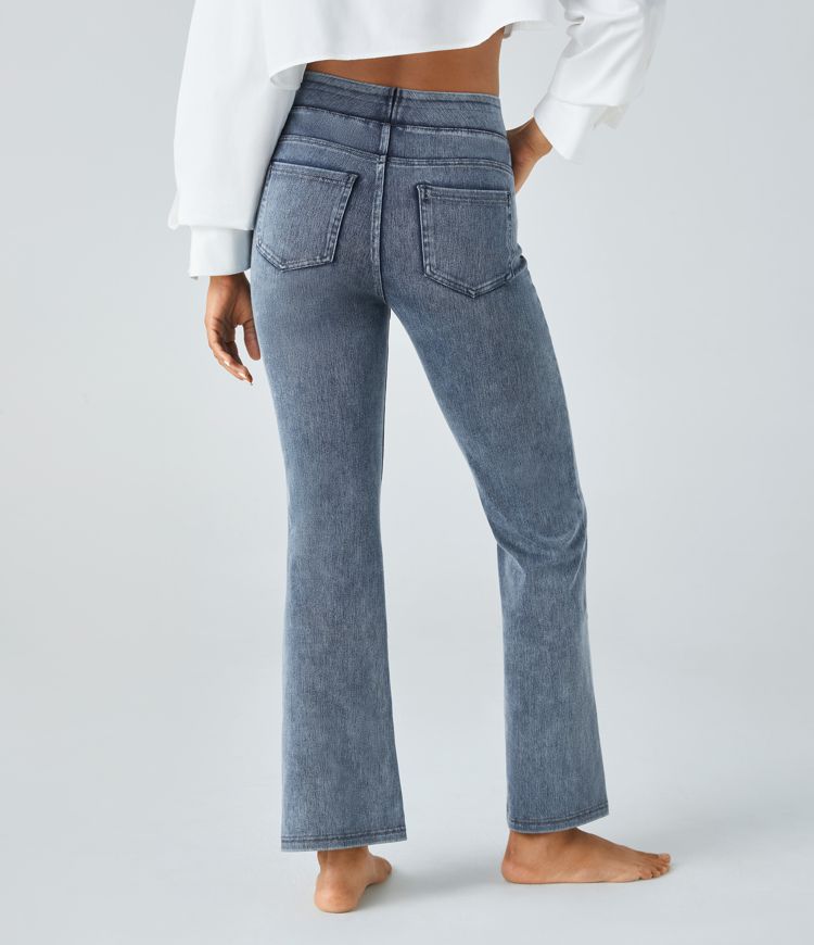 High-Waisted Washed Straight-Leg Jeans | Stretch Denim | Vintage Style