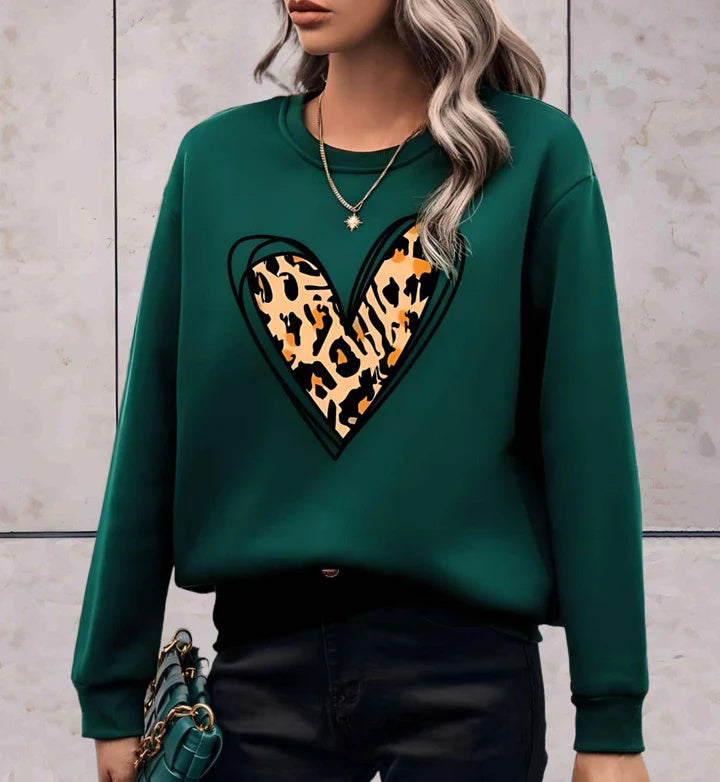 Leopard Heart Sweatshirt | Trendy Casual Wear | Stylish and Comfortable