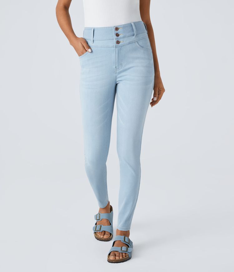 High-Waisted Button-Front Skinny Jeans | Stretch Denim | Comfortable and Trendy