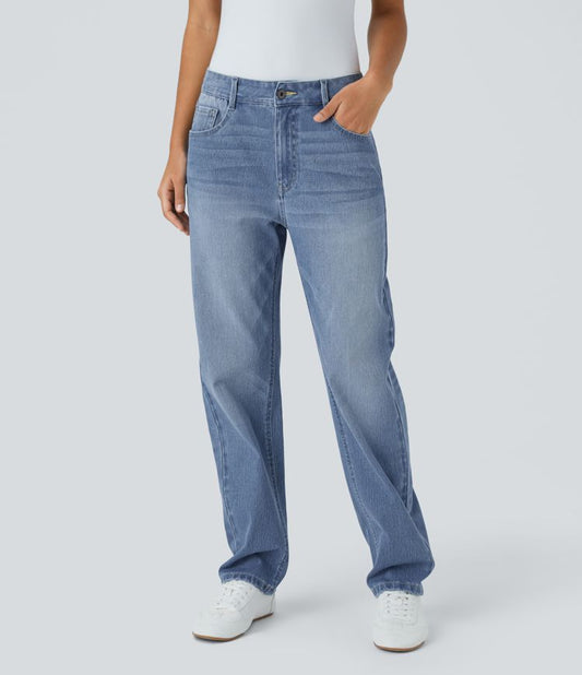 Straight-Leg High-Waisted Jeans | Light Wash Denim | Timeless Casual Style