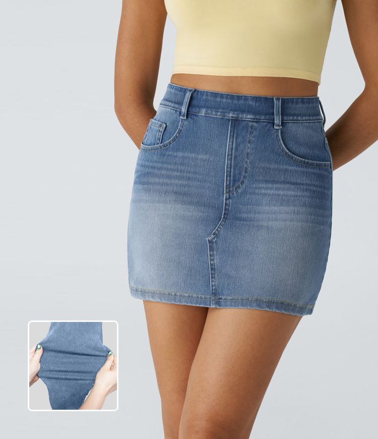 High-Waisted Denim Mini Skirt | Stretch Cotton | Classic and Stylish