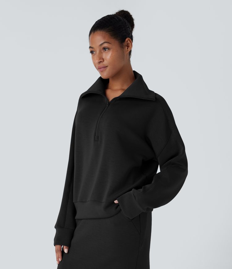 High-Collar Zip Pullover | Cotton-Blend | Sleek and Comfortable