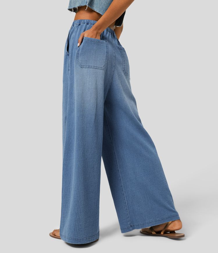 Wide-Leg Drawstring Pants | Cotton Denim | Lightweight and Relaxed