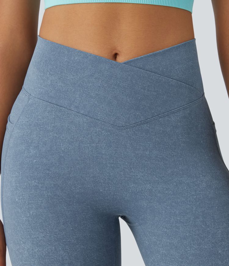 High-Waisted V-Shaped Leggings | Stretch Fit | Light Blue