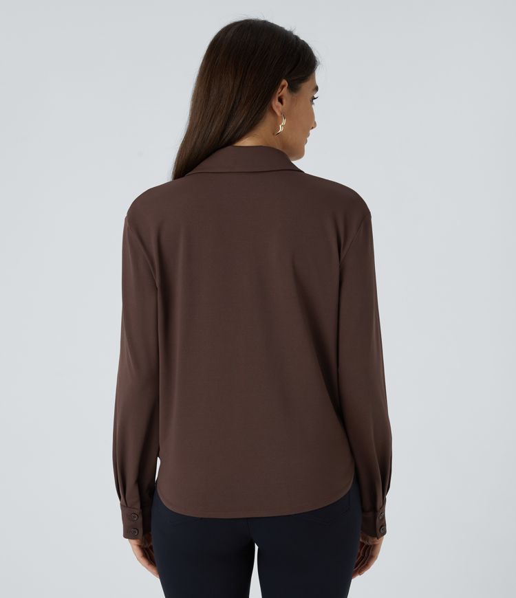 Draped Wrap Blouse | Long Sleeves | Soft Stretch Fabric | Effortless Elegance