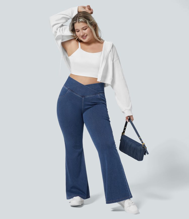 High-Waisted Crossover Flare Jeans | Stretch Denim | Stylish and Flattering