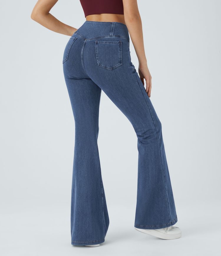 High-Waisted Crossover Flare Jeans | Stretch Denim | Retro and Flattering