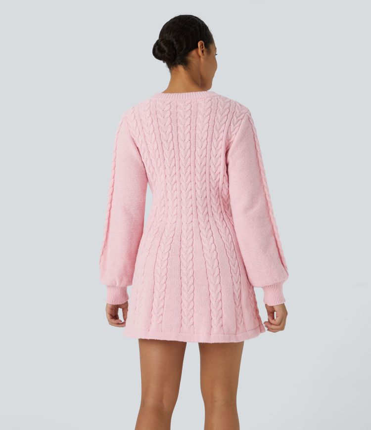 Cable-Knit Sweater Dress | Pink | Cozy and Feminine