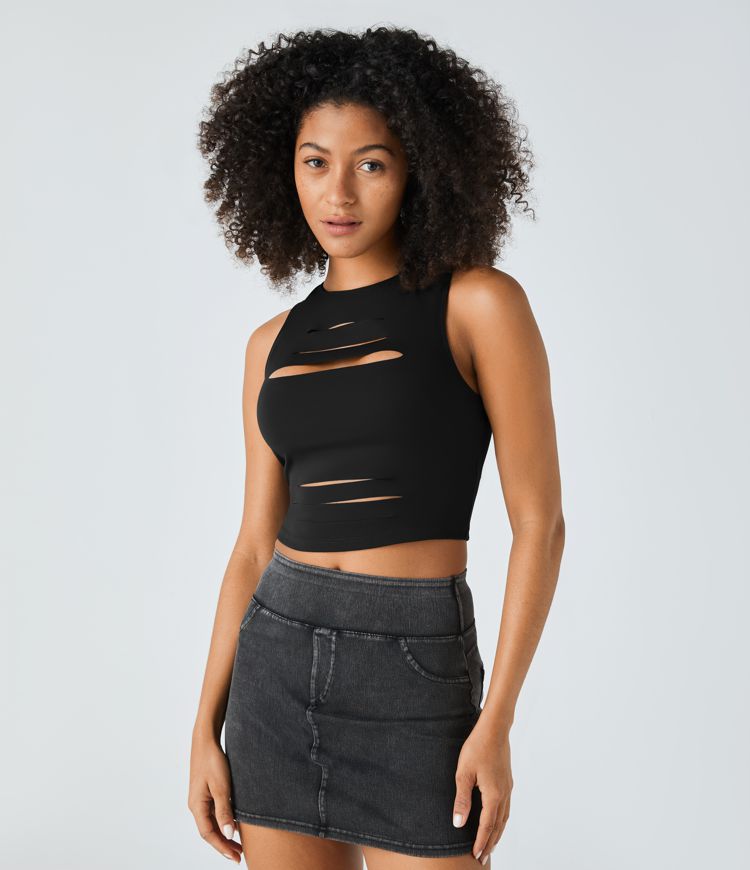 Cut-Out Sleeveless Crop Top | Slim Fit | Edgy and Modern