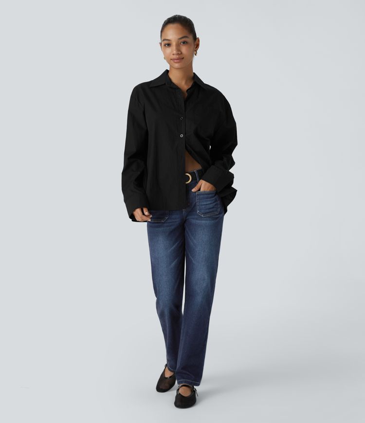 High-Waisted Utility Jeans | Dark Blue | Straight-Leg Fit