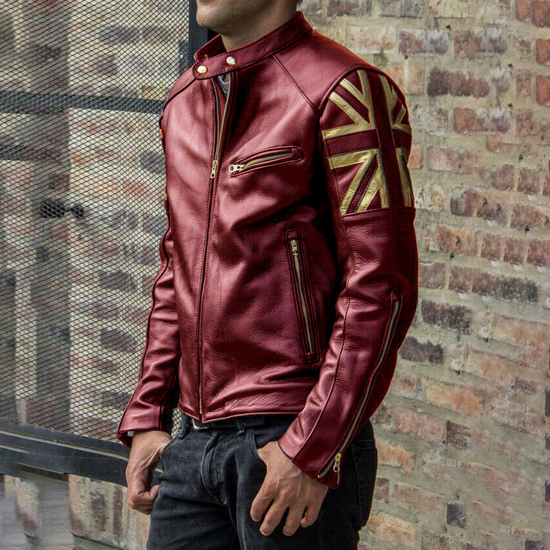 Bold Leather Jacket | Golden Accents | Slim Fit Biker Style