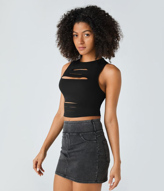 Cut-Out Sleeveless Crop Top | Slim Fit | Edgy and Modern