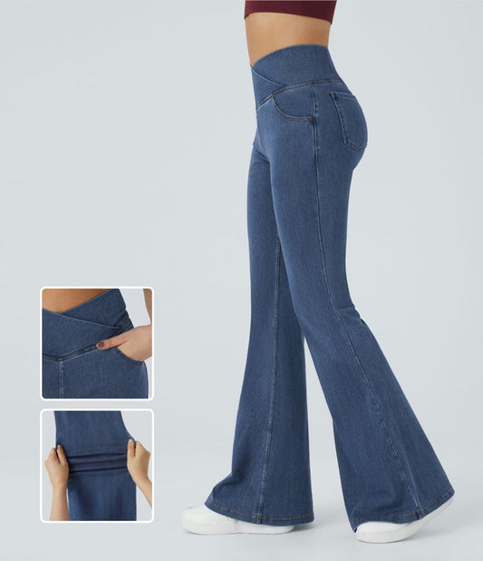 High-Waisted Crossover Flare Jeans | Stretch Denim | Retro and Flattering