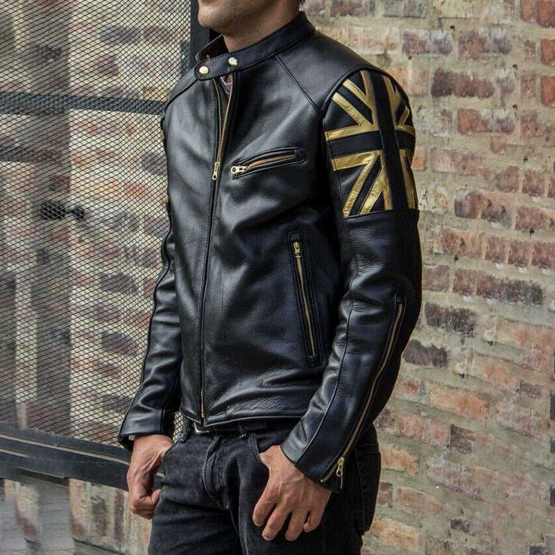 Bold Leather Jacket | Golden Accents | Slim Fit Biker Style