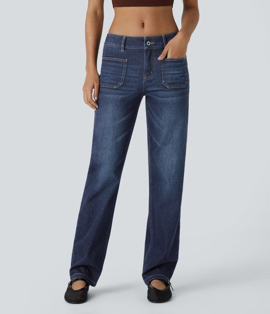 High-Waisted Utility Jeans | Dark Blue | Straight-Leg Fit