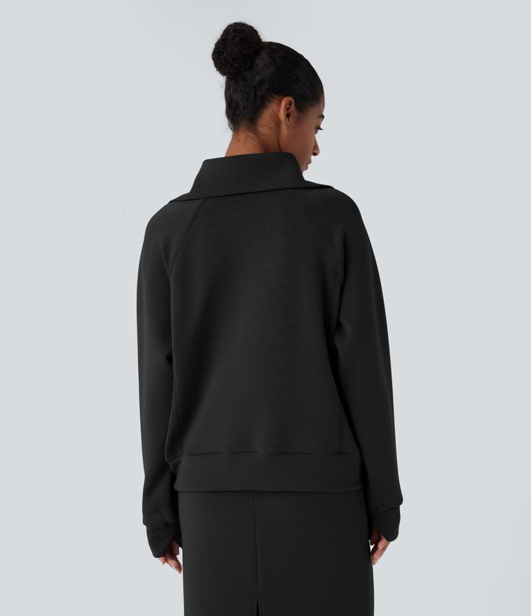 High-Collar Zip Pullover | Cotton-Blend | Sleek and Comfortable