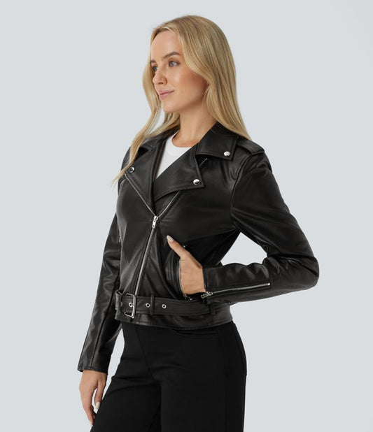 Faux Leather Biker Jacket | Black | Chic and Timeless