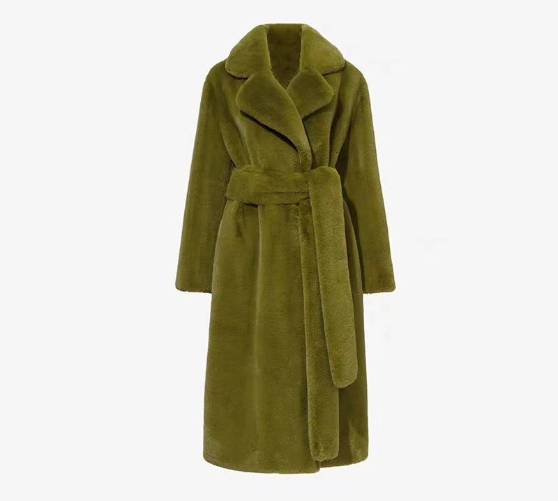 Full-Length Faux Fur Coat | Belted Waist | Luxurious Warmth