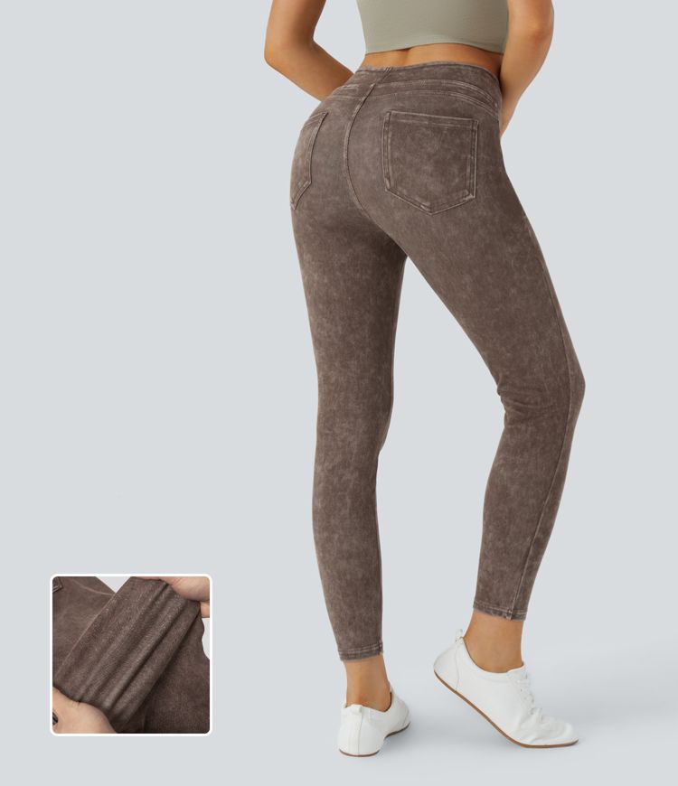 High-Waisted Washed Leggings | Stretch Fabric | Casual and Stylish