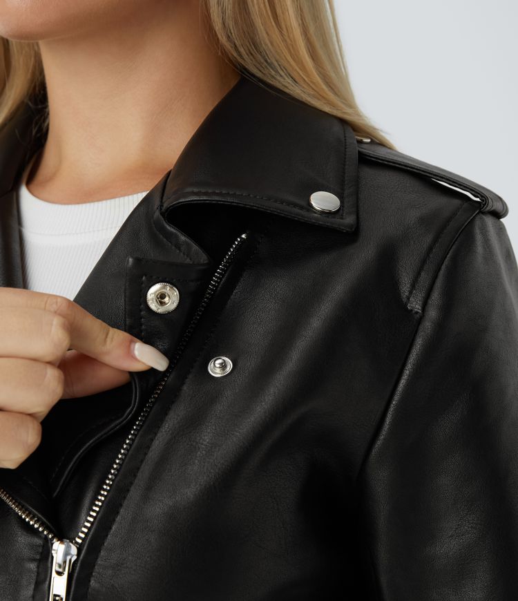 Faux Leather Biker Jacket | Black | Chic and Timeless