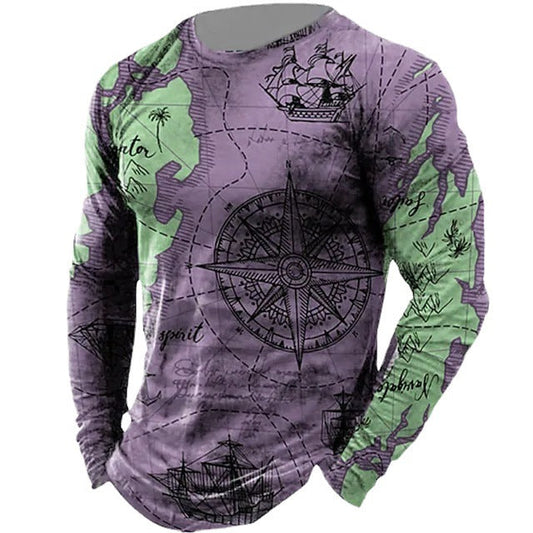 Long-Sleeve Compass Print Shirt | Artistic Design | Bold Style