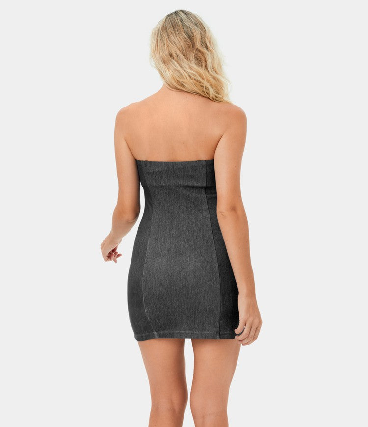 Black Denim Mini Dress | Crisscross Straps | Slim Fit