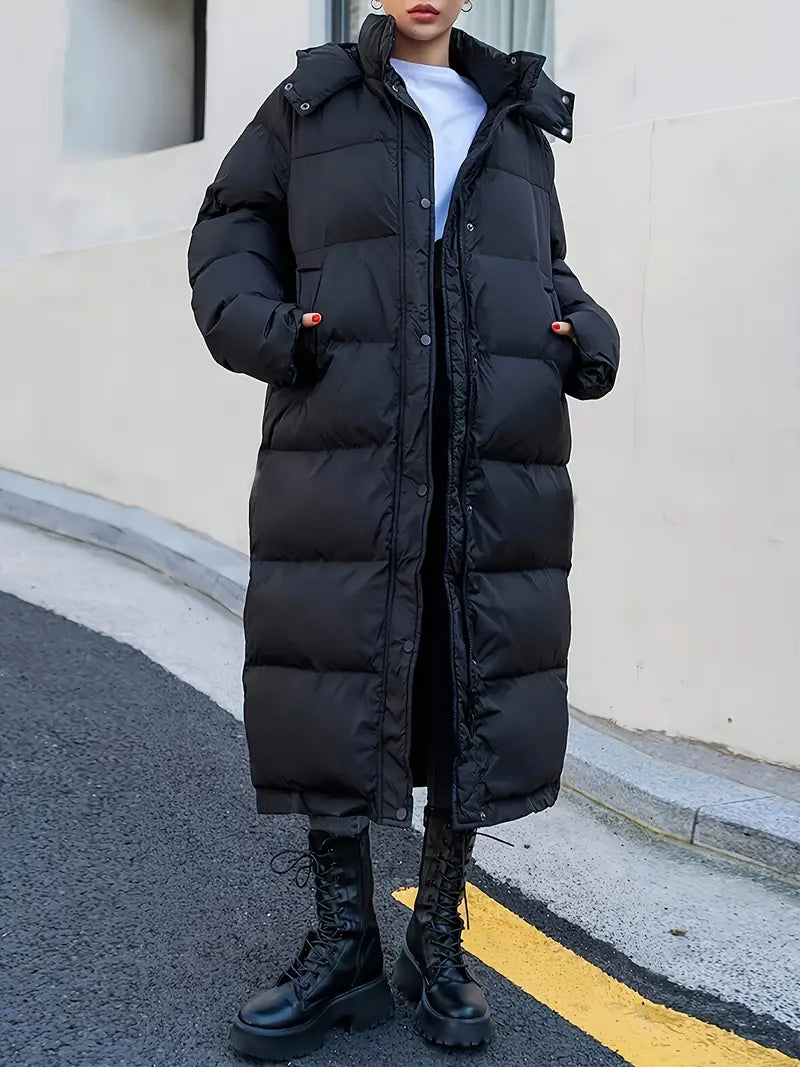 Longline Oversized Puffer Coat | High-Neck Design | Winter Insulated Warmth