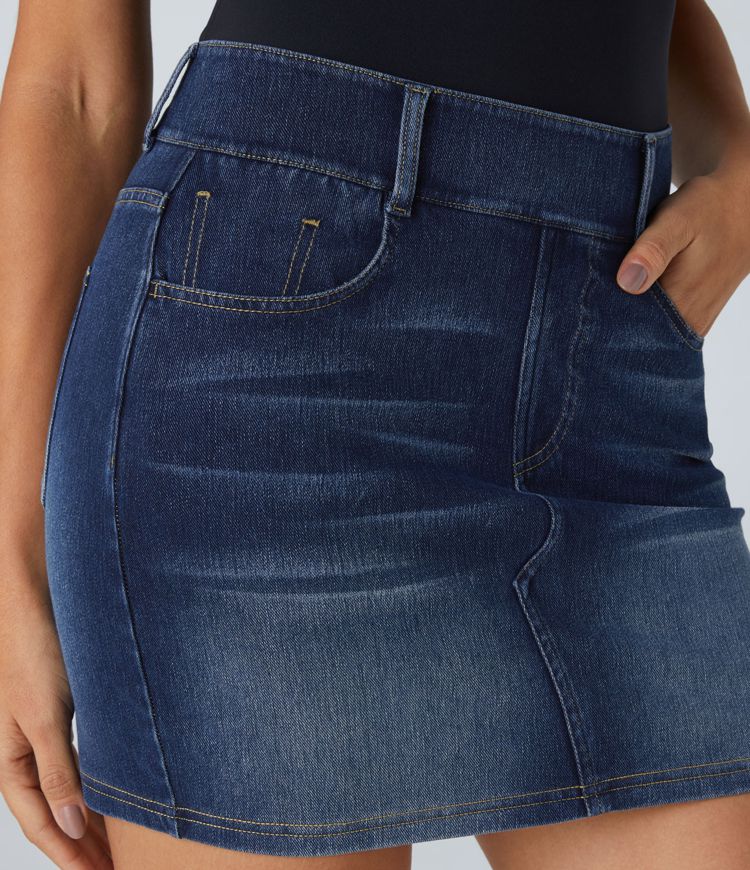 Denim Mini Skirt | High-Waisted | Stretch Cotton