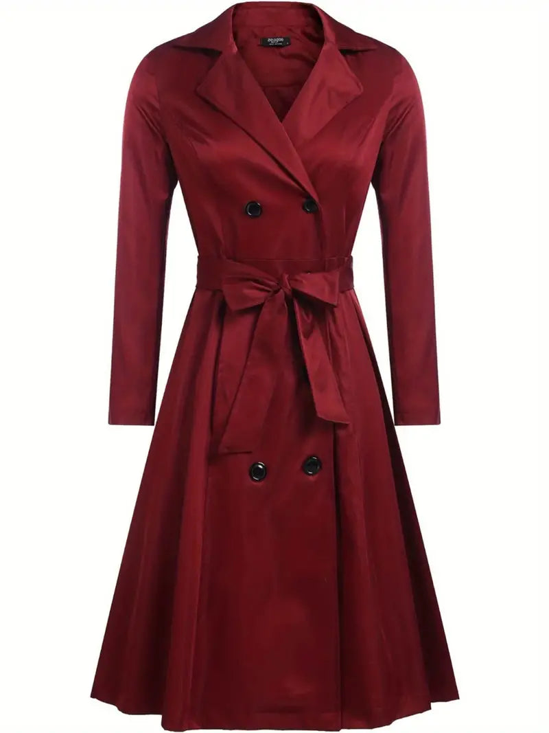 Elegant A-Line Trench Coat | Belted Waist | Double-Breasted Design | All-Season Wear