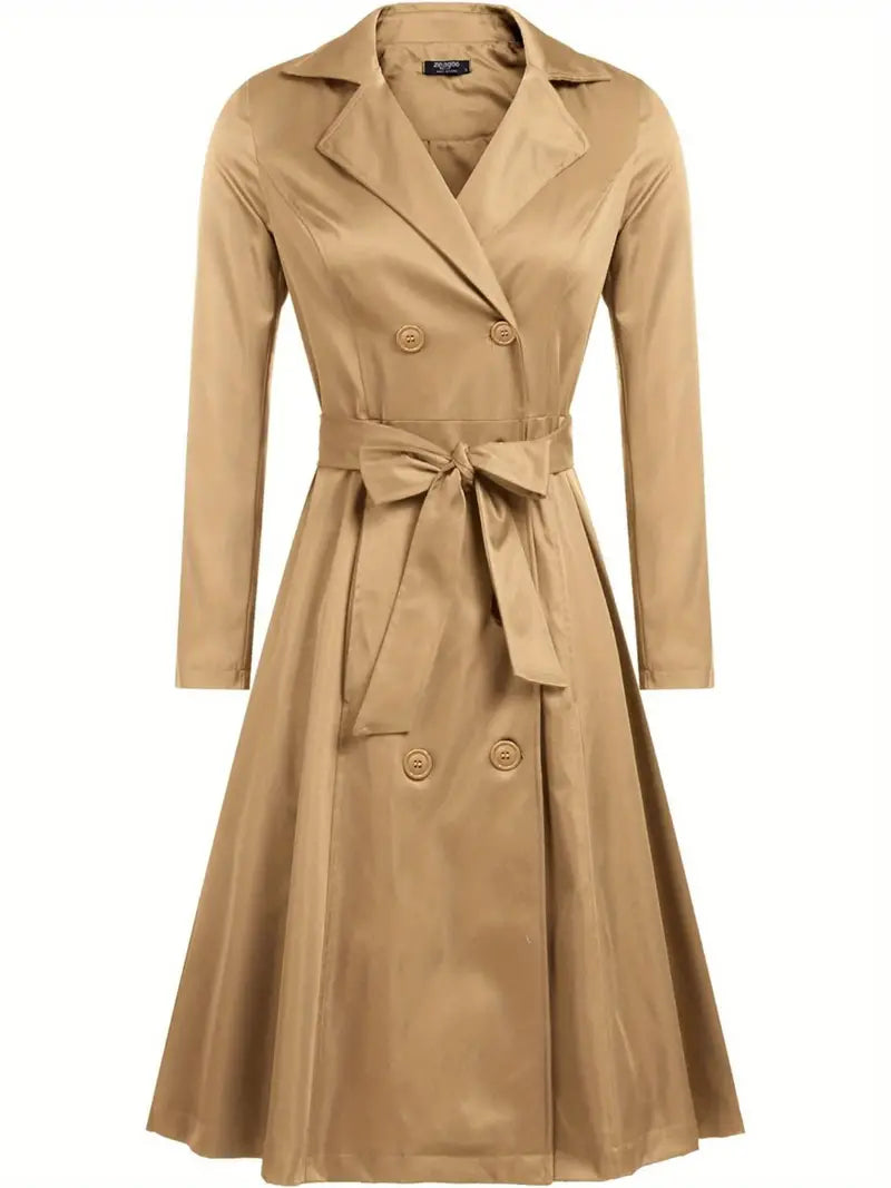 Elegant A-Line Trench Coat | Belted Waist | Double-Breasted Design | All-Season Wear