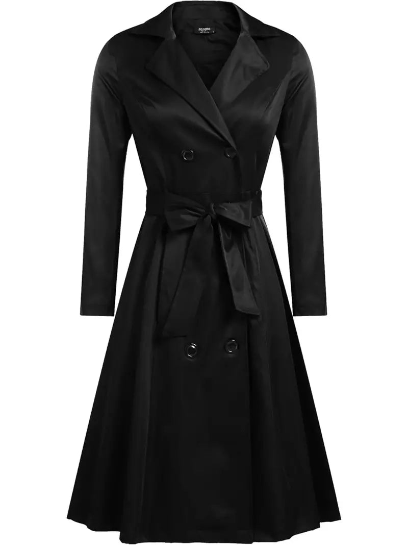 Elegant A-Line Trench Coat | Belted Waist | Double-Breasted Design | All-Season Wear