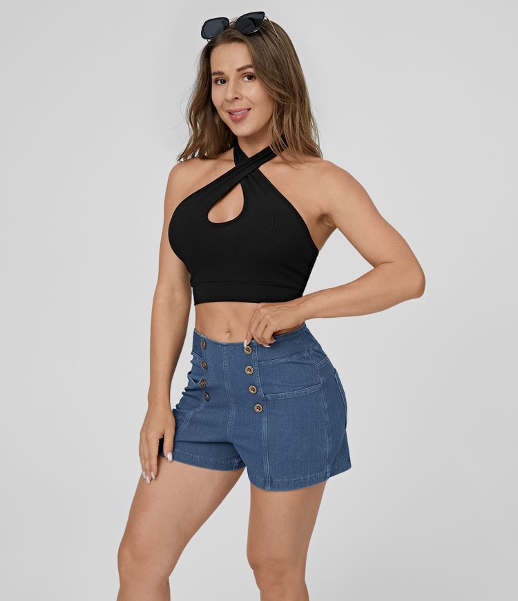 High-Waisted Denim Shorts | Button-Front Detail | Classic Fit | Summer Essential