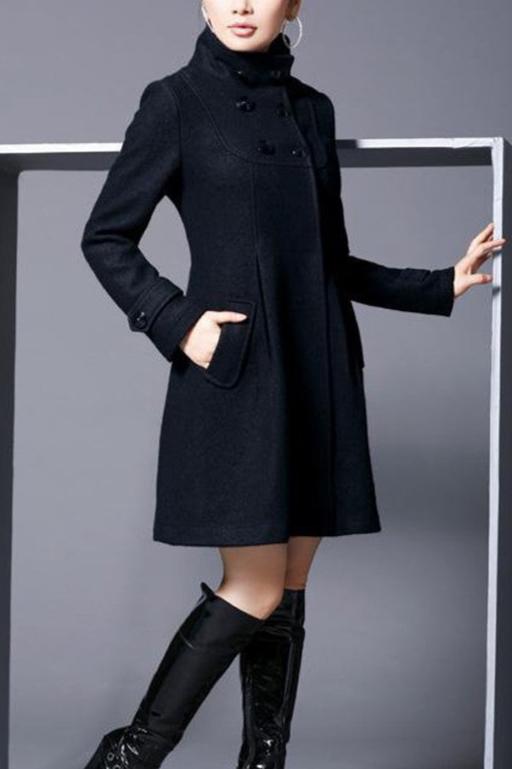 Fit-and-Flare Hooded Coat | Double-Breasted Design | Elegant A-Line Silhouette