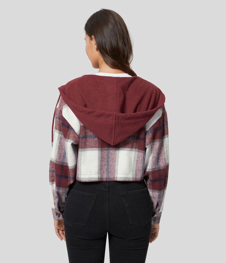 Cropped Plaid Hoodie Jacket | Medium-Warm Fleece | Trendy and Comfortable