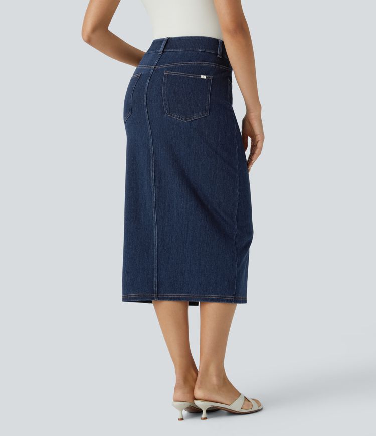 Denim Midi Skirt | High-Waisted | Stretch Cotton