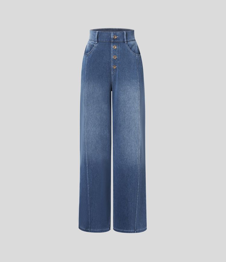 High-Waisted Button-Front Wide-Leg Jeans | Denim | Modern and Relaxed