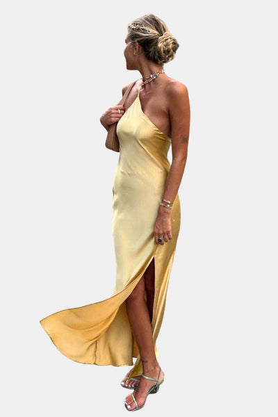 Kaitlin – Moonlight Open Back Satin Slit Long Dress