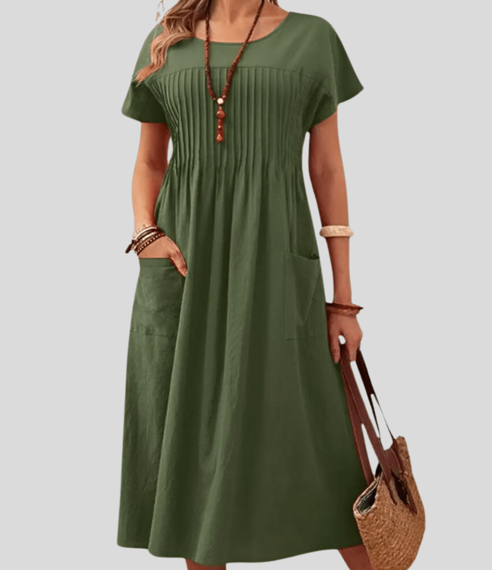 Leonie | Pleated Pocket Midi Dress