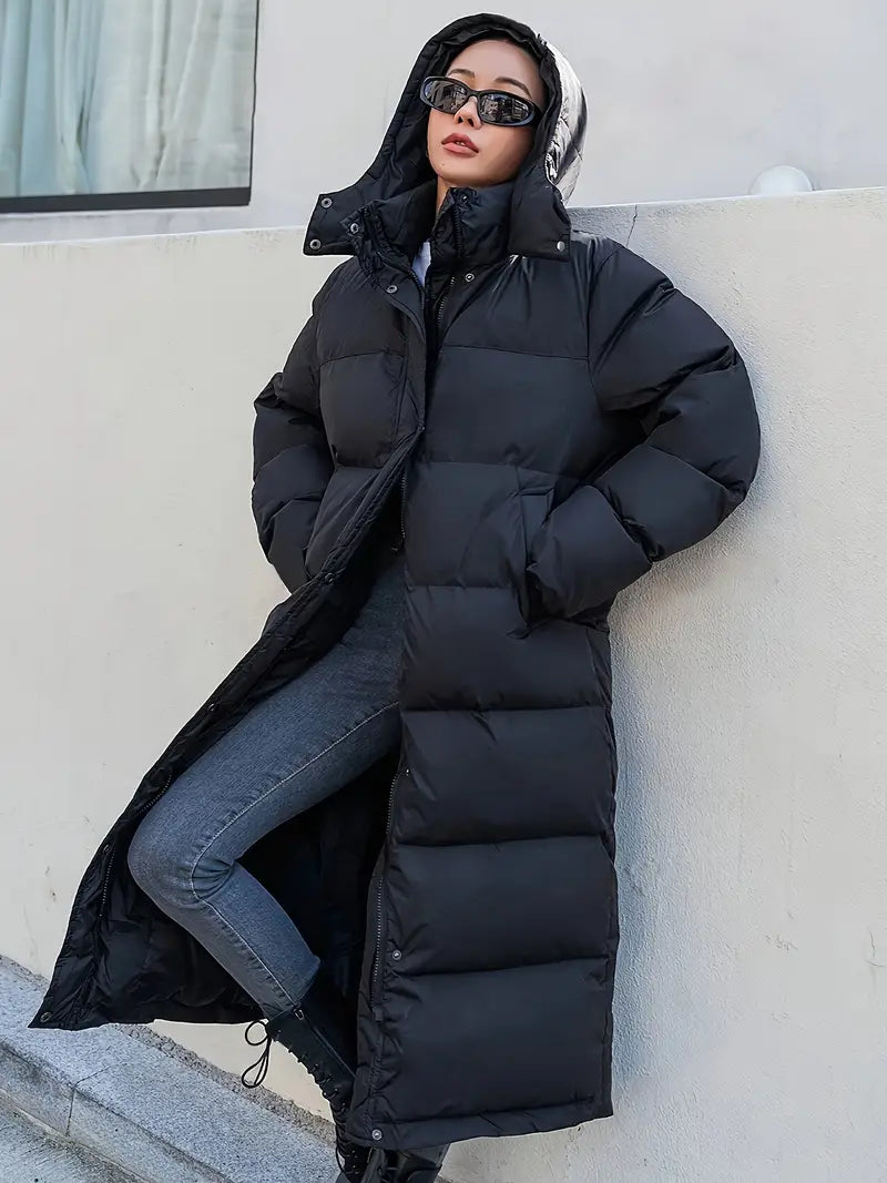 Longline Oversized Puffer Coat | High-Neck Design | Winter Insulated Warmth