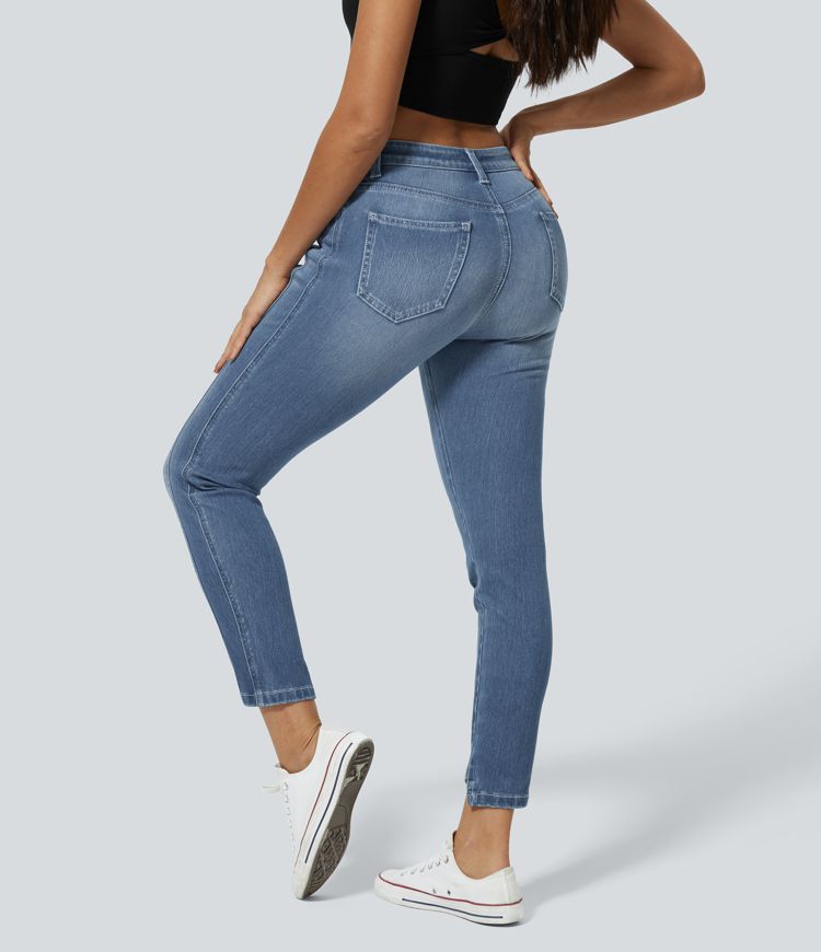 High-Waisted Skinny Jeans with Asymmetrical Hem | Stretch Denim | Modern and Trendy